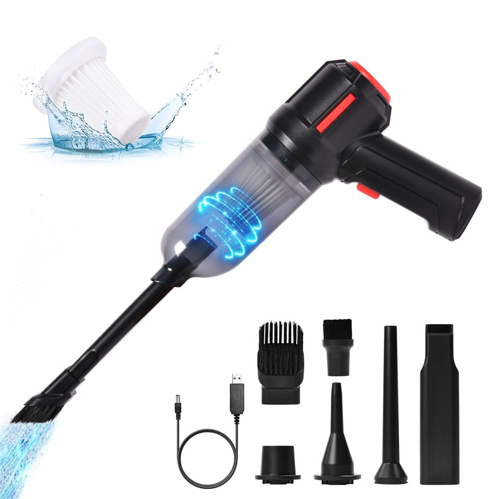 URAQT Staubgebläse Druckluft, 9000Pa 3 in 1 Handstaubsauger Akku Hand Stark Mini Staubsauger Auto Kabellos USB Aufladbar mit Waschbarer Filter Tastatur Reinigung für Haus Büro Auto Küche Rot