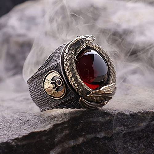 Punk Dragon Red Stone Ring for Men, Gothic Dragon Totem Ring Iced Out Dragon Animal Ring for mens3