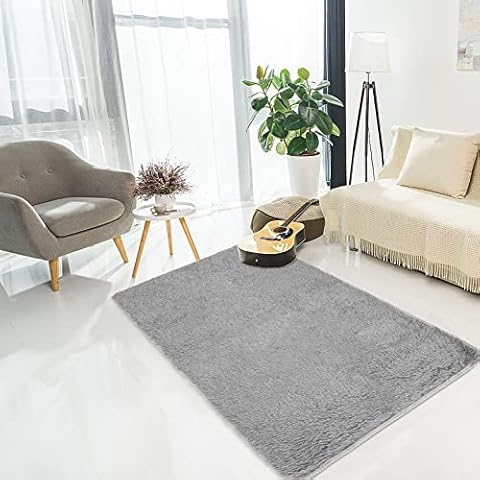 AllRight Shaggy Area Rug 120cm x 80cm Fluffy Anti-skid Super Soft Floor Mat Carpet for Living Room Modern Floor Home Bedroom Floor Dining For Home Decor (Grey) Cover