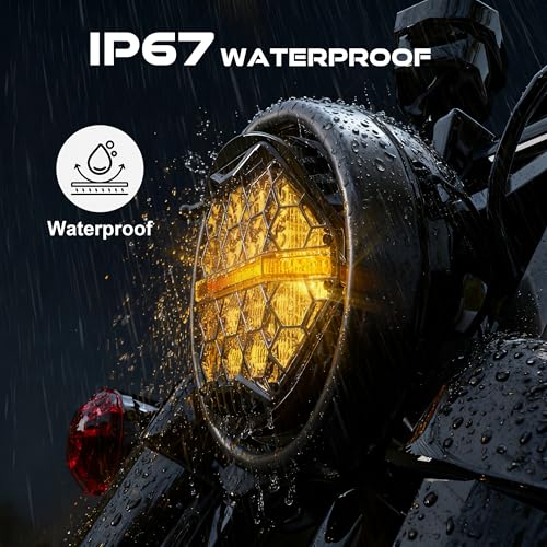 Image of DOT Approved 5-3 /4 inch 5.75 Inch LED Headlight with Amber Lens DRL Compatible with Dyna Street Bob Super Wide Glide Low Rider Night Rod Train Softail Deuce Custom Sportster Iron 883,Black