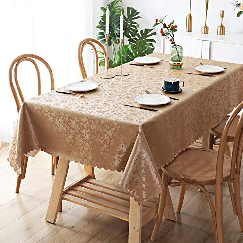 Image of Smiry Rectangle Table Cloth, Waterproof Heavy Duty Vinyl Tablecloths, Wipeable Washable Table Cover for Kitchen and Dining Room (Brown, 54 inch X 108 inch)