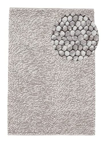 carpetfine Wollteppich Calo weicher Filzkugel-Teppich Beige 140x200 cm für Wohnzimmer, Schlafzimmer...