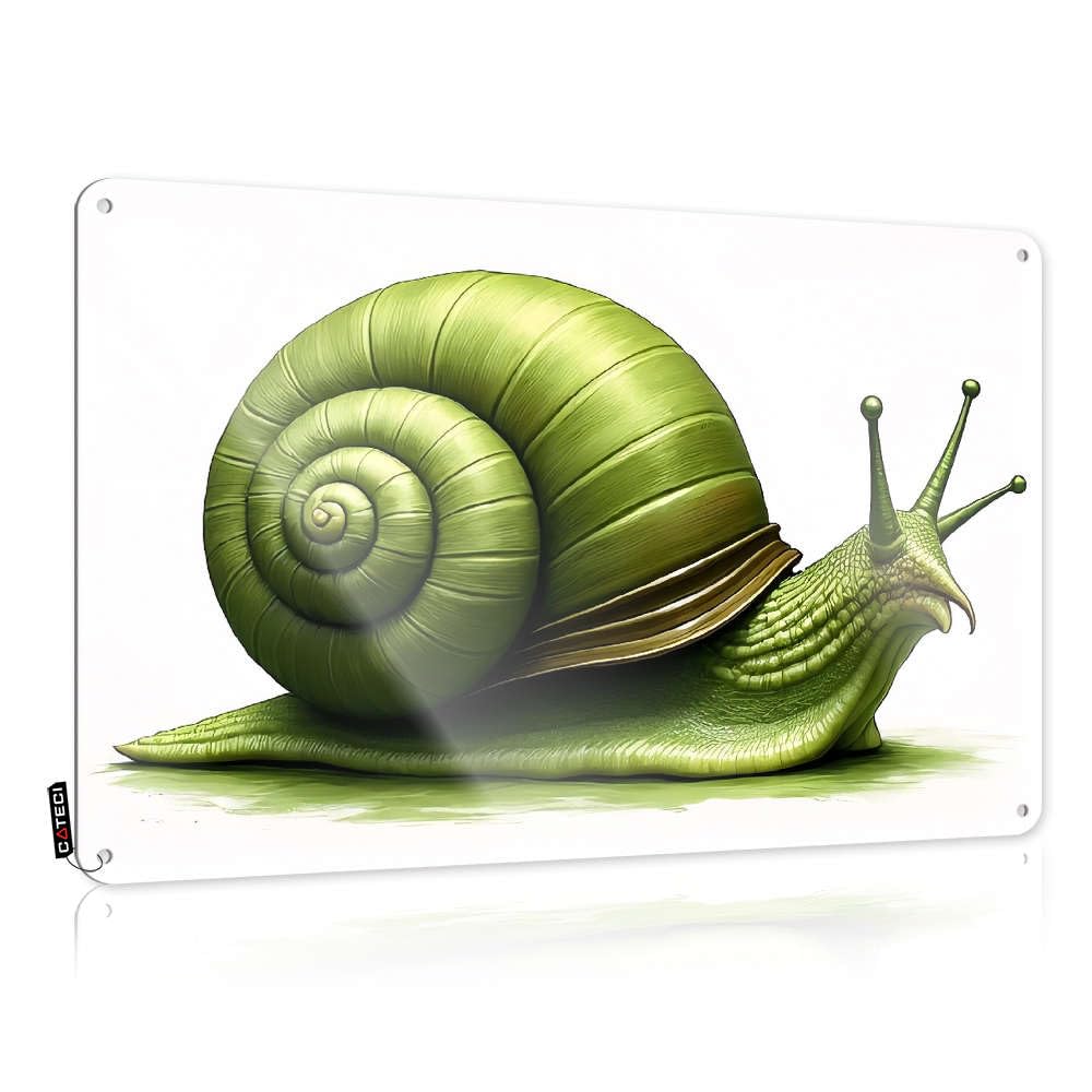 Metal Clearance Decoration - A Green Snail With A Spiral Shell. Affirmation Rustic Wall Hanging(30X40CM)