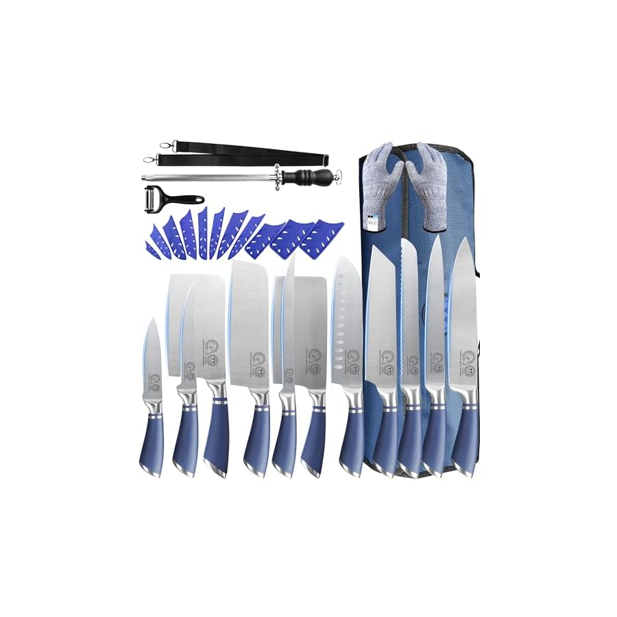 XYJ Knives,Professional Knife Sets for Master Chefs,11-pcs Chef Knife Set with Bag,Meat Cleaver Butcher for Camping