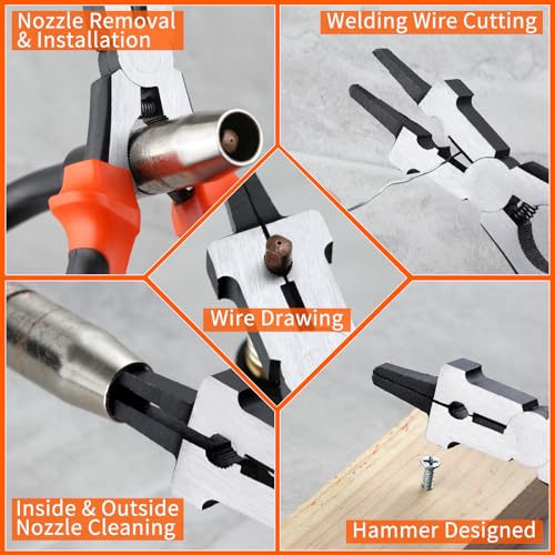 SPEEDWOX MIG Welding Pliers Multi-Function Mig Welder Plier Mig Nozzle Cleaner Slag Hammer Wire Cutter Scraper Files for Scraping Spatter Gripping Drawing Wire for Welding Electrical - Image 2