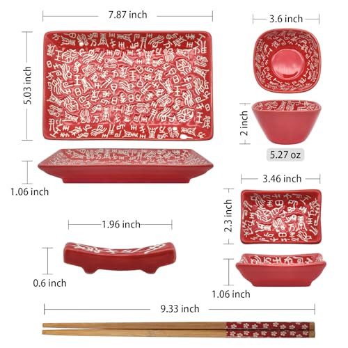 Image of 8 pcs Japanese Sushi Plate Sets Serving Platters and Trays for Entertaining Sushi Dishes Set Plates Sushi Plates Traditional Cuisine Dinnerware Sets with Chopsticks Hundred Family Names