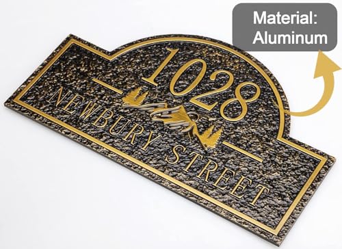 Personalized House Address Plaque 12" Cast Numbers for Outside Custom Street Name Address Sign Plate Vintage for Mailbox Door Room Classic Wall Outdoor Antique Brass