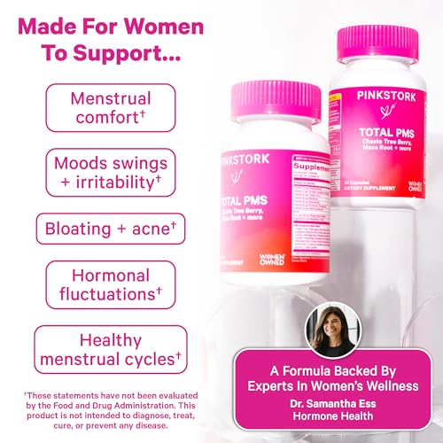 Pink Stork PMS Supplement for Women - Vitex, Ashwagandha, Maca Root & 10 Vitamins & Minerals to Support Hormone Balance, Mood, Bloating, Period Regularity - 60 Capsules - Image 4