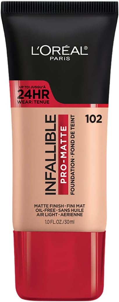 L'OREAL PARIS K1828700 Infallible Pro Full-Matte Liquid Longwear Foundation Makeup, 102 Shell Beige, 1 Fl. Oz.