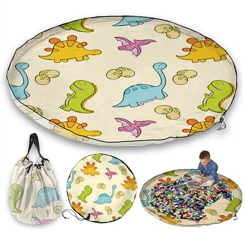 JJ PRIME - Grand sac de rangement pour jouets | Tapis de jeu pliable | Sac dinosaure avec cordon de serrage | Idées de rangement
