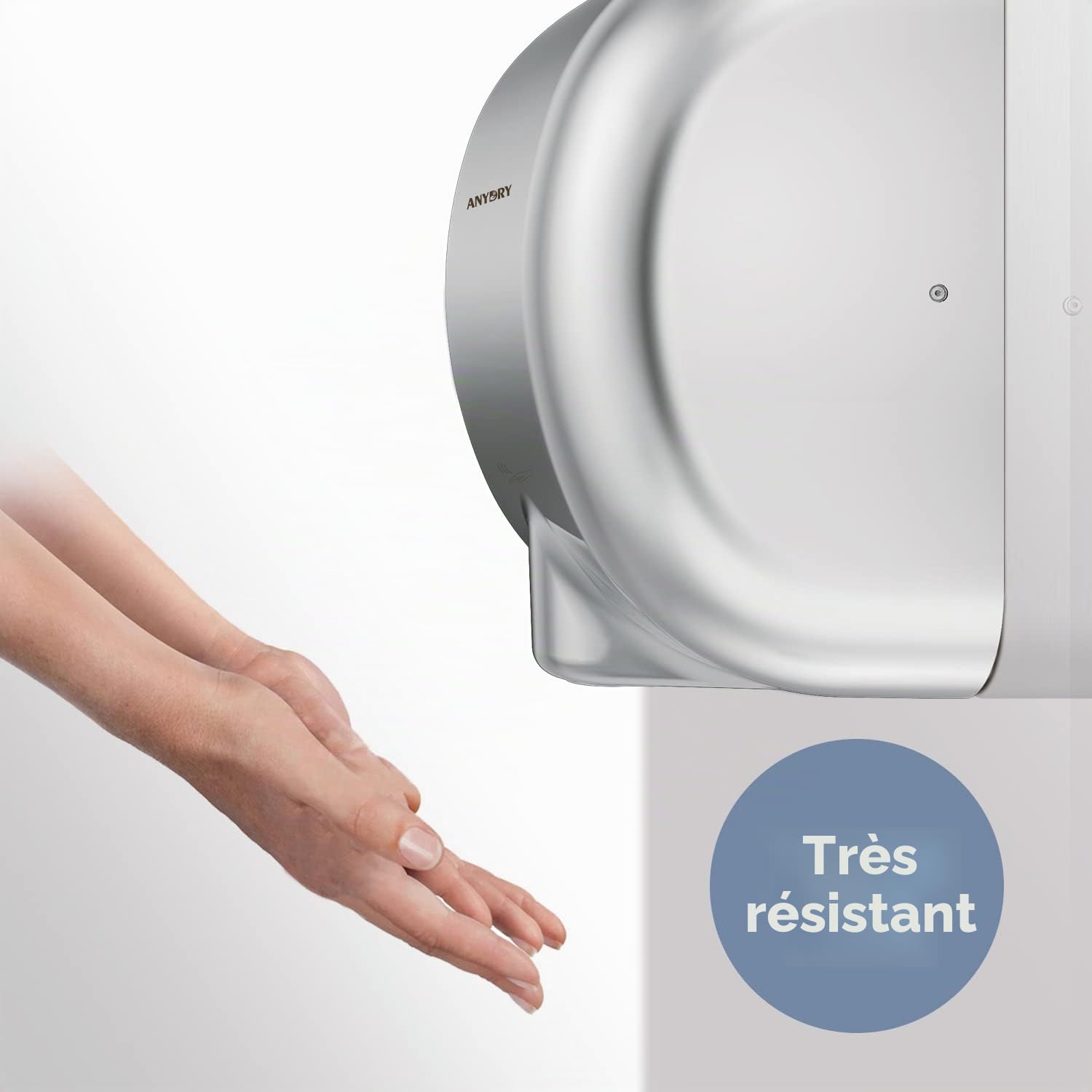 anydry 2800 Classique Sèche-Mains électriques automatiques commerciaux,Sèche-Mains muraux pour Toilettes, boîtier en Acier Inoxydable.1400-1650W.(Brillant)