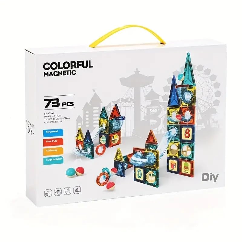 VITAL73 Pcs Magna tiles pipeline Kids Toy Set Magnetic 3D Building Blocks for Toddler 3 4 5 6 7 Years STEM Preschool Sensory Educational Kids Toys Girls