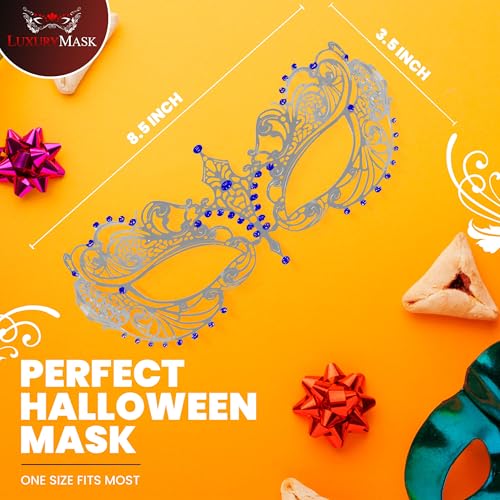Image of Masquerade Mask for Women with Rhinestones - Elegant Metal Half Face Mask for Masquerade Parties, Mardi Gras, & Themed Events