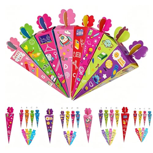 Brizuf Faltbare Schultüte Klein - 24 Stück Schultüte aus Karton Kleine Zuckertüte für Schwester und Bruder Schultüten zum Befüllen für Mädchen Jungen Geeignet für Schulanfang und Party