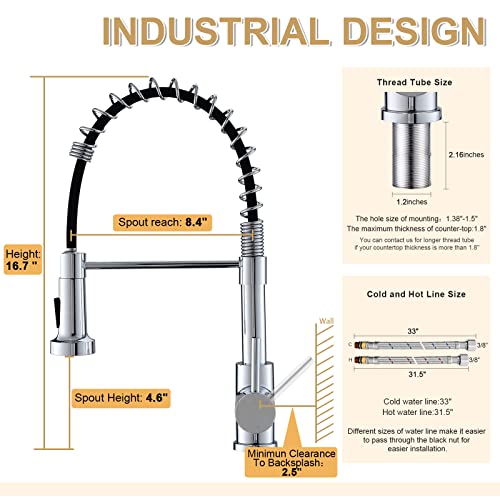 Chrome Laundry Faucet, Lufeidra Sink Faucets With Pull Down Sprayer Single Hole Spring Utility Sink Faucets With Pullout Sprayer For Laundry Utility Room Faucet Chrome Stainless Steel #TOP1
