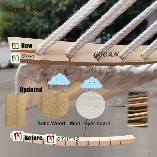 Image of GOCAN Double Hammock 2 Person Large 220x150cm with Steel Stand and Removable Spreader bar Load 500lb, Canvas Cotton Hammocks for Patio Porch Garden Backyard Outdoor and Indoor