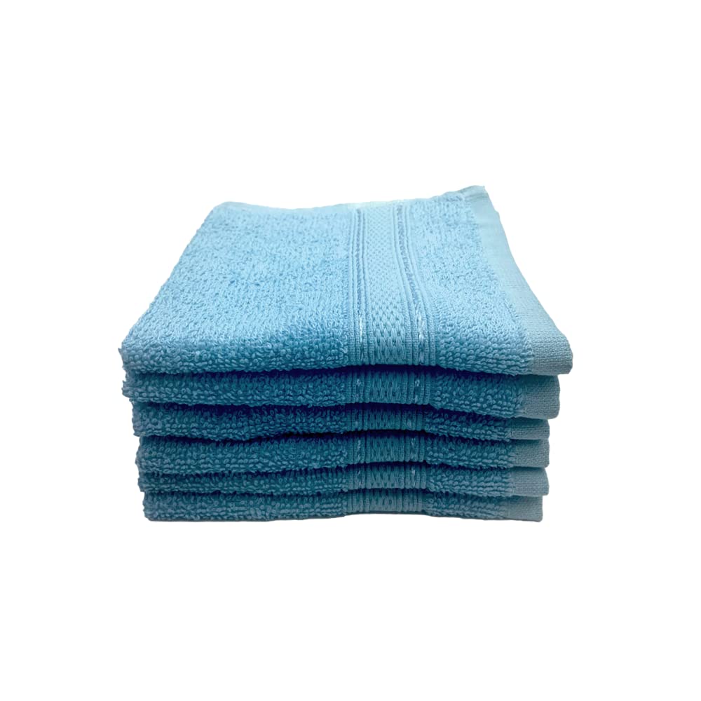 BYFT Daffodil (Light Blue) Premium Hand Towel (60 x 110 Cm-Set of 6) 100% Cotton, Highly Absorbent and Quick dry, Hotel and Spa Quality Bath linen with Stripe Diamond Dobby-500 Gsm