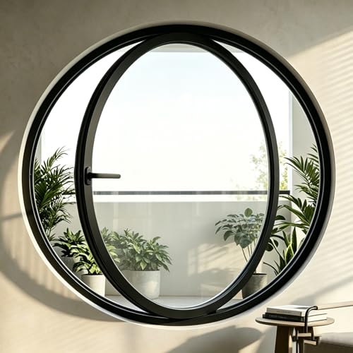 360° Rotating Round Window,Aluminum Alloy Replacement Rotation Windows,Modern Porthole Ventilation Window With Metal Frame And Handles,Bedrooms/Kitchen/Restrooms(Black/clear,45cm/17.7in)