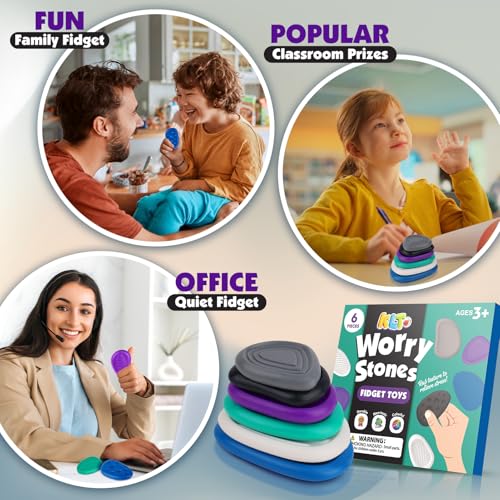 Fidget Toys Adults Sensory Stone: 6 Pack Textured Worry Stone for Autism Kids Calming Down - Fidget Stress Toys for Anxiety Relief - Small Students Prizes Fidget Toys - Image 7