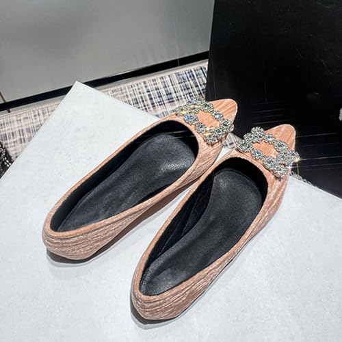 Image of Women's Rhinestones Pointed Top Suede Flats Shoes,Comfort Slip on Flat Loafers Fashion Sparkly Wedding Party Ballerina Dress Shoes