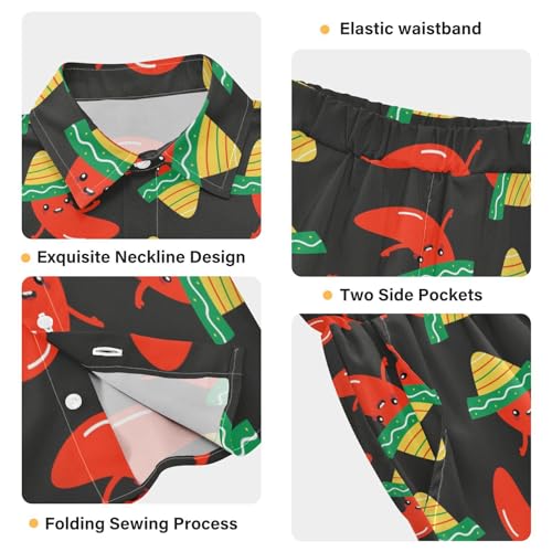 Image of Sunflower Floral Yellow Black Short Sleeve Hawaiian Button Down Shirts and Short Sets for Boys Toddler Summer Outfits