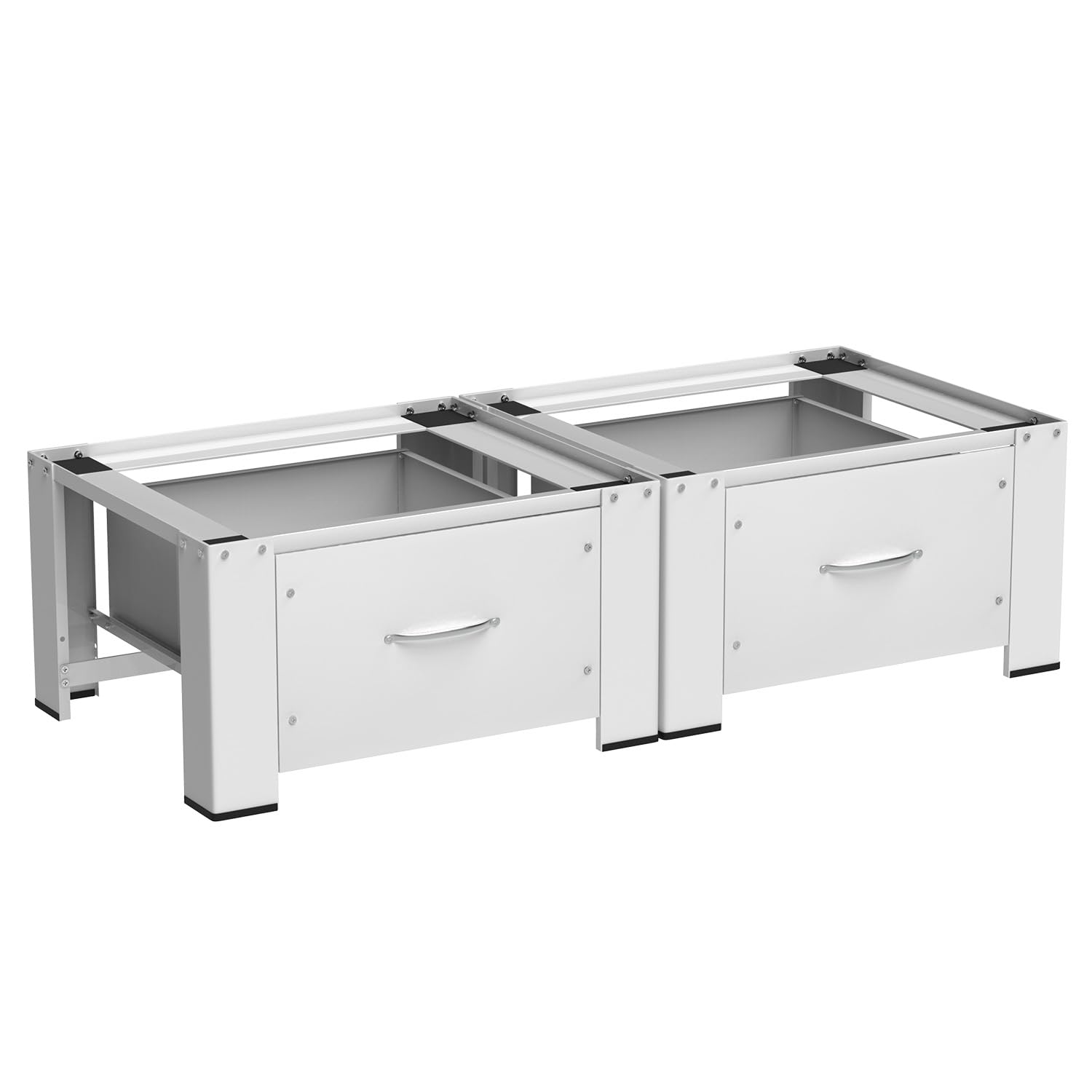 Herrselsam 2x Waschmaschinen Untergestell mit Schublade 63x54x32 cm – Podest mit Montagewerkzeug, stabiler Bodenrahmen, Schubladenfront 46x25 cm, Geräuschdämmend – für Waschmaschine & Trockner, Weiß