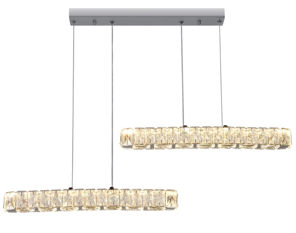 Vinilky Modern Crystal Pendant Lights for Kitchen Island, LED Ceiling Light Flush Mount Ceiling Light Fixture, Hanging Crystal Lamp for for Dining Room Living Room Hallway