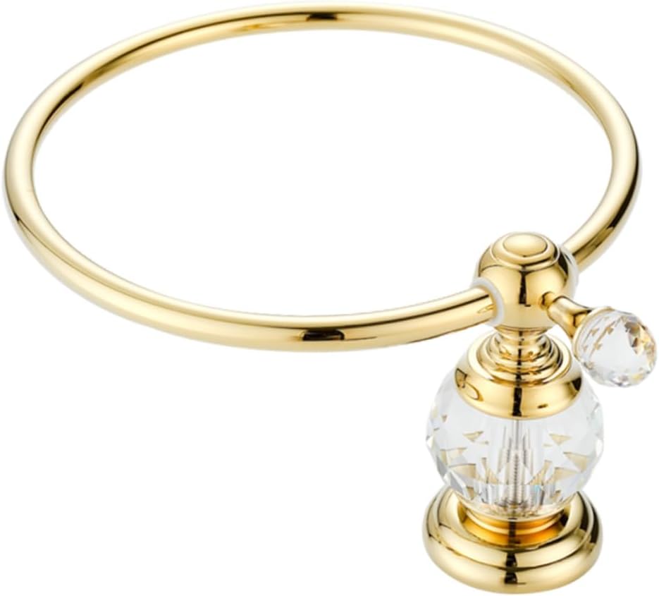 PartyKindom Refined Copper Towel Ring Wall Mounted Holder Rotating Pendant Bathroom Ring Golden Polished Metal Rustproof Oxidation Resistant Elegant Design