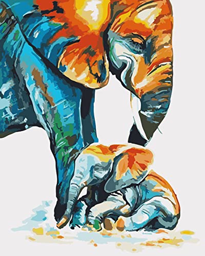 Shukqueen Pintura por números para adultos, kit de pintura al óleo por números, para niños, adultos, principiantes, elefantes, madre e hijo, 20 x 26 pulgadas (sin marco)