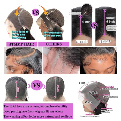 Image of JTMMP Chocolate Brown 13x6 Lace Front Wigs Human Hair 200% Density Body Wave Lace Front Wigs Human Hair 26 Inch HD Transparent Brazilian Virgin Frontal Wigs Human Hair Pre Plucked