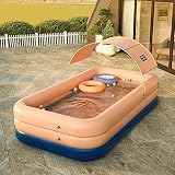❤ La piscinas hinchables está hecha de material de PVC duradero de 0,4 mm de espesor. El material de PVC está hecho de materias primas seguras. Incluso en un entorno de alta temperatura, no liberará sustancias tóxicas, por lo que puede usarlas para sus hijos en cualquier momento.