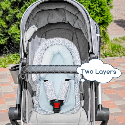 Image of Baby Car Seat Head Support for Newborn, 2 in 1 Infant Car Seat Head Body Support with Strap Pads, Soft Stroller Cushion Pillow Insert for Girls, Fits for Stroller, Swing, Blue