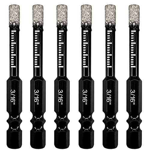 Hymnorq 6pc 3/16 Inch Dry Diamond Drill Bit Set for Porcelain Tile & Glass