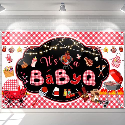 Avezano BBQ Baby Shower Backdrop Baby Q Baby Shower Party Decorations It’s A BabyQ Gender Reveal Barbecue Picnic Party Decorations Banner 70.8 x 43.3 Inch