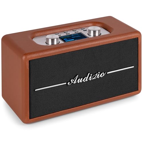 Audizio Tune60 - Radio Dab+/FM Bluetooth Marron | Design Rétro Vintage | Lecteur USB/SD, Écran LCD & Réveil | Radio Numérique Portable Secteur ou Piles