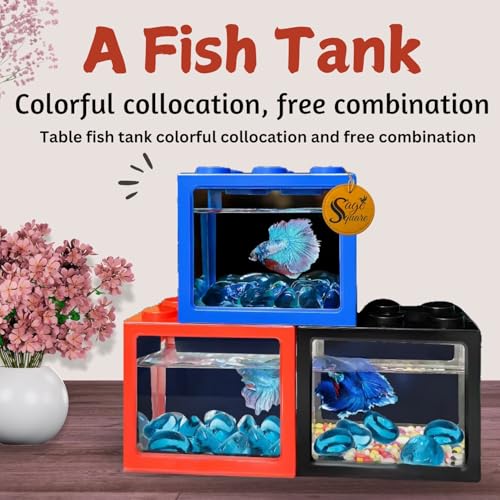 Image of Sage Square Lego Mini Betta Fish Tank Aquarium (12cm X 7.5 cm x 10.5 cm) (Pack of 4)