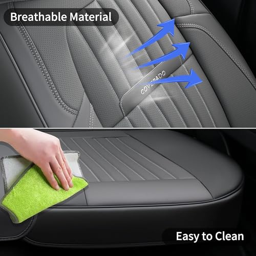Image of Coverado Front Seat Covers, Car Seat Cover, Gray Seat Covers for Cars, 2PCS Car Seat Protector, Waterproof Faux Leather Car Seat Cushion, Luxury Seat Cushions, Auto Seat Covers Fit for Most Vehicles