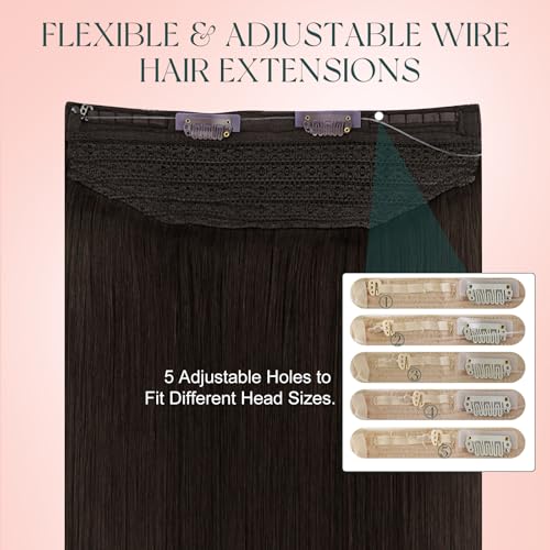 Image of Easyouth Human Hair Wire Extensions Dark Brown, for Women, 18 Inch 80G | Invisible Wire Hair Extensions Real Human Hair Dark Brown, Natural Luster Texture Fish Line Hair Extension, Real Human Hair