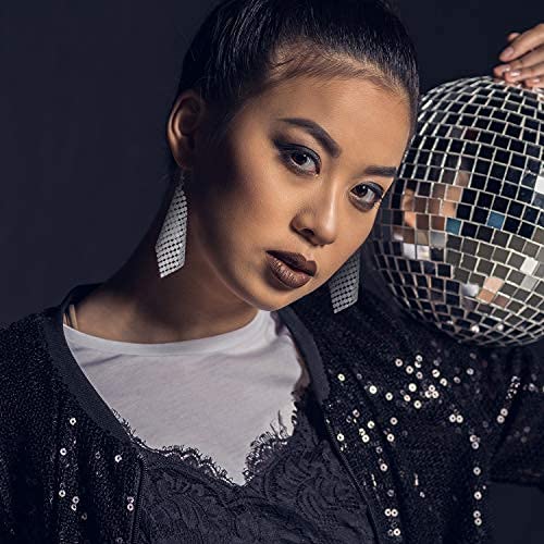 6 Pairs Sequin Dangle Earrings Mesh Grid Tassel Drop Colorful Sequin Earrings for Women Trendy Charms Bridal Wedding Jewelry (Simple Style, Large)4