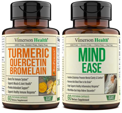 Bundle Turmeric Curcumin Bromelain Quercetin Bioperine + Mind Ease Supplement With Butterbur Extract, Feverfew & Ginger. Joint Discomfort Relief + Helps Relieve Head Discomfort & Balance Inflammation #TOP29
