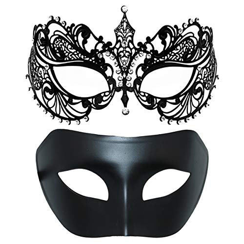 Image of Thmyo Couple's Venetian Masquerade Masks, Metal Mask Costumes Mardi Gras Prom Mask Set