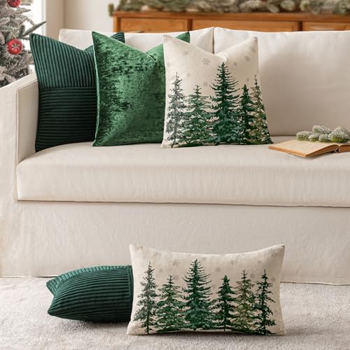 Image of MIULEE Army Green Decorative Throw Pillow Covers for Couch 20x20 Inch | 2 Pack, Boho Farmhouse Pillow Covers, Soft Cross Corduroy Patchwork Textured Cushion Cases For Bed Sofa