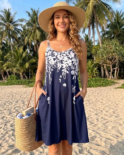 Image of elescat Womens Summer Dresses Spaghetti Strap V Neck Casual Sleeveless Sundress Beach Cover Ups with Pockets 2026