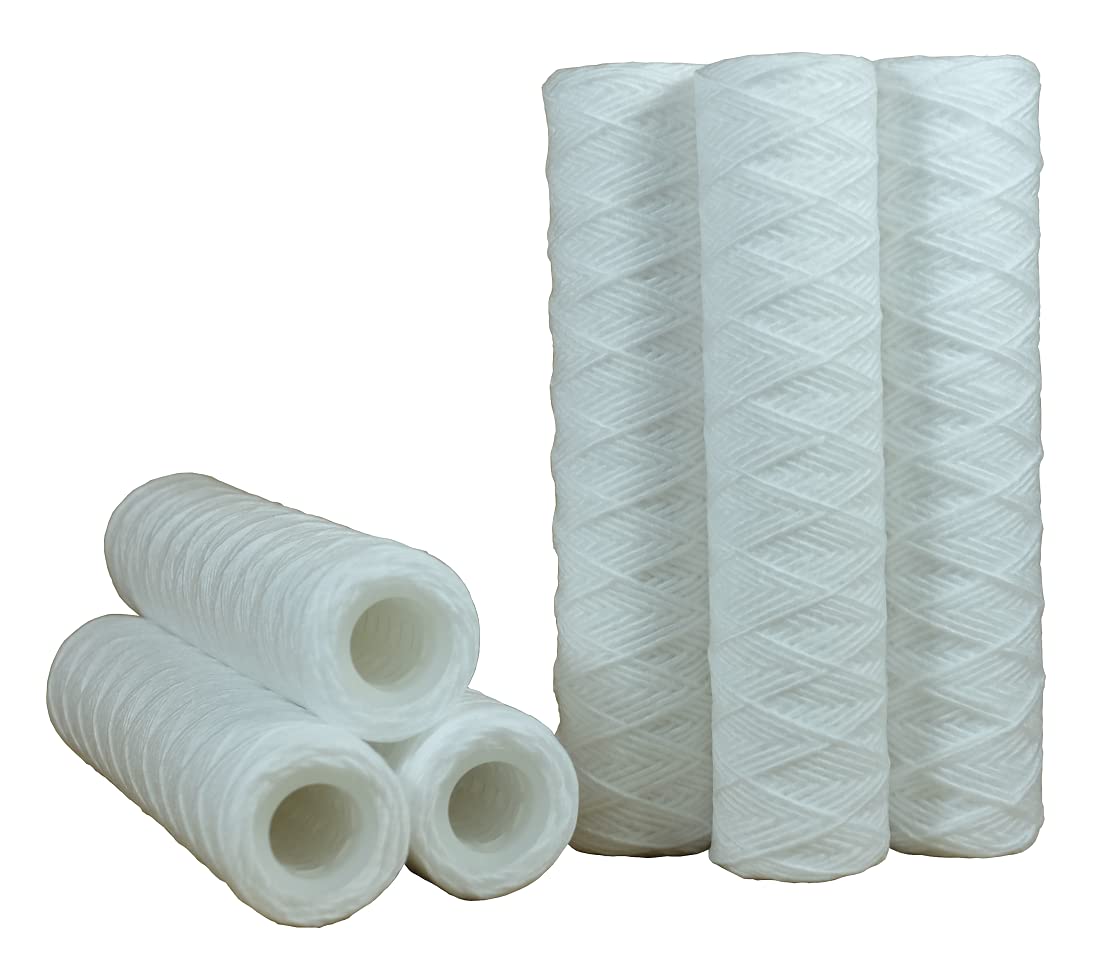 Filtergehäuse SET 10 Zoll 1" IG mit 2 x Sediment Wickelfilter Wasserfilterpatrone Kartusche 5 Mikron, Filterschlüssel und Wandhalterung Wasserfilter Hauswasserwerk Garten Pumpen Hauswasserleitung