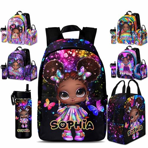Personalized Backpacks for Girls Black Customized Kids Backpack with Name Cute Bookbag for Elementary School Large Space Lightwight Daypack for Travel Gift for Daughter Niece - Main Image