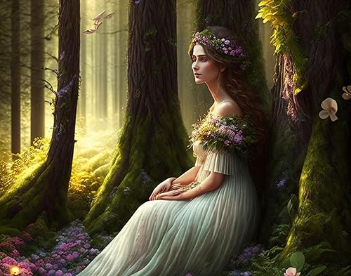 Toile 58 x 90 cm fille en robe blanche forêt affiche murale grand format déco salon moderne