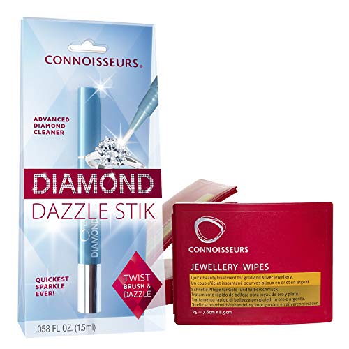 Preisvergleich Produktbild Connoisseurs Schmuckreiniger / Gold-, Platin-, Diamant- & Silberputzmittel für Schmuck / Diamond Dazzle Stik & 25 Silber Reiniger Tücher
