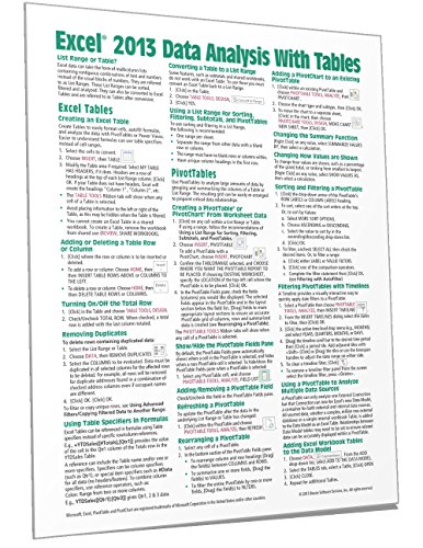 Microsoft Excel 2013 Data Analysis with Tables Quick Reference Guide (Cheat Sheet of Instructions, Tips & Shortcuts - Laminated Card)