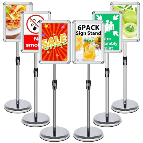 VAIIGO 6 Unidades Soporte Ajustable para Carteles A3 Aluminio | 360° Giratorio Soporte Publicitario e Información con Esquinas Redondeadas | Expositor para Menú, Publicidad, Poster, Bodas, Plateado