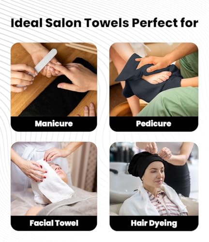 Image of Avalon Towels Salon Towel - Black, Grey and White Hand Towels Bulk Pack of 24 - 100% Cotton Absorbent Spa, Facial & Gym Towel for Working Out - 16x27 Inches (Not Bleach Proof)